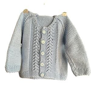 Vintage Hand Knit Baby Blue Baby Cardigan Sweater | Size 12 months approx